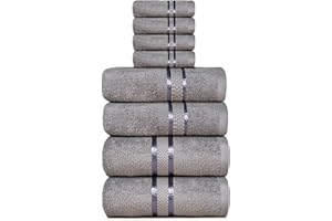 Dewall Maisons Premium 8-Piece Towel Set for Complete Bathroom Experience - Ultra Soft & Absorbent 100% Cotton - includes 2 Bath Towels, 2 Hand Towels, 4 Washcloths - Daily Use - Dark Grey