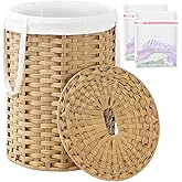 SETVSON Laundry Hamper with Lid Laundry Basket with Lid 19.0 Gal (72 L) Round Wicker Laundry Basket Handwoven Rattan Hamper R