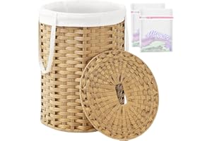 SETVSON Laundry Hamper with Lid Laundry Basket with Lid 19.0 Gal (72 L) Round Wicker Laundry Basket Handwoven Rattan Hamper Removable Bag 2 Mesh Bags Handles for Living Room Bathroom Natural