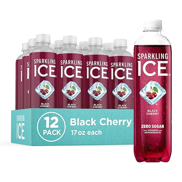 SPARKLING ICE, BLACK CHERRY SPARKLING WATER, ZERO SUGAR FLAVORED WATER, WITH VITAMINS AND ANTIOXIDANTS, LOW CALORIE BEVERAGE, 17 FL OZ BOTTLES (PACK OF 12)