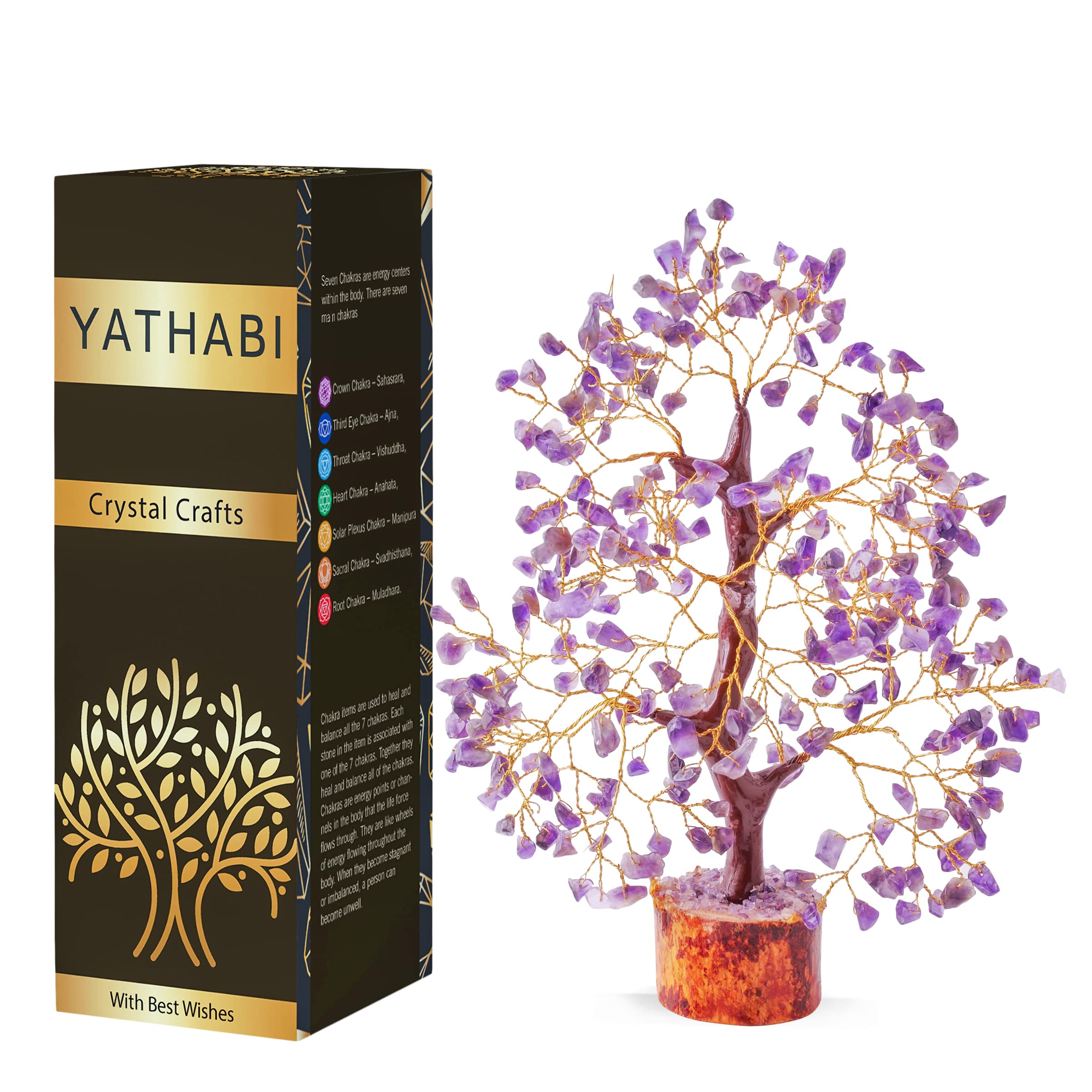 YATHABI Amethyst Crystal Tree - Wealth Stones and Gemstones - Positive Energy Chakra Tree of Life Decor - Purple Spiritual Gift - Crystal Bonsai