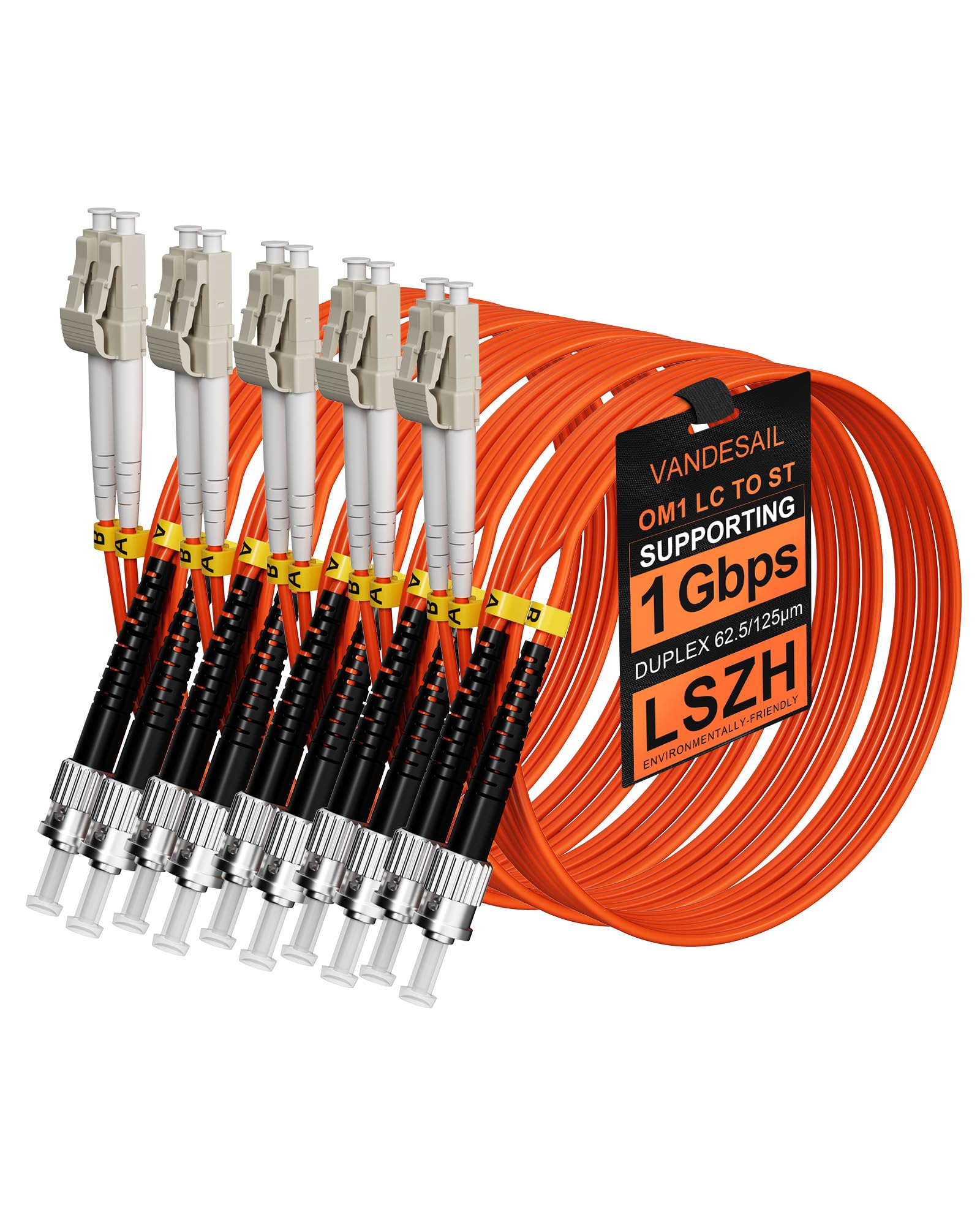 Photo 1 of VANDESAIL 5 Pack LC to ST Multimode Fiber Patch Cable OM1, 1M Duplex MM Fiber Jumper 62.5/125µm LSZH for Fiber Optic Transceivers -1M(3FT) 5pack