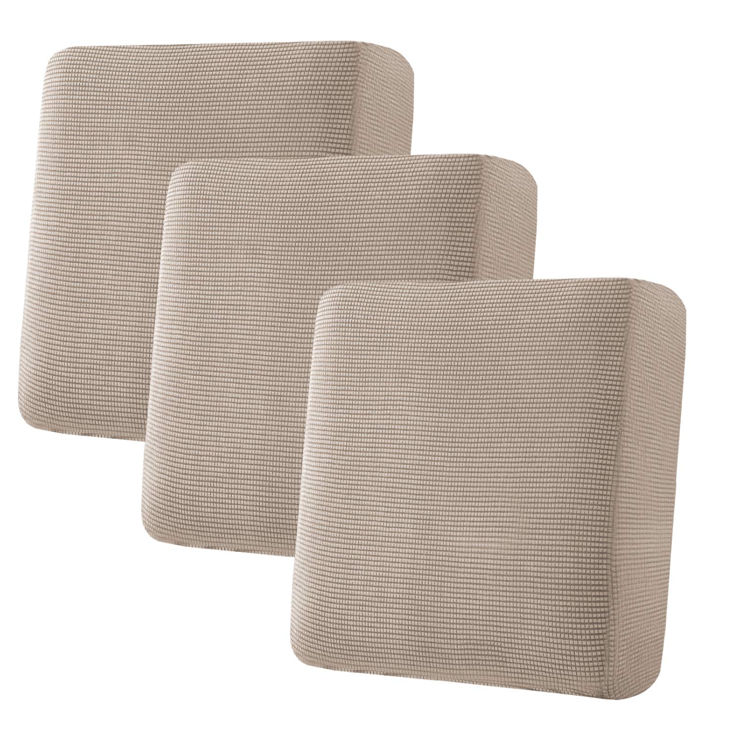 H.VERSAILTEX Super Stretch Individual Seat Cushion Covers Sofa Covers Couch Cushion Covers Slipcovers Featuring Thick Jacquard Textured Twill Fabric (3 Piece Sofa Cushion Covers, Sand)