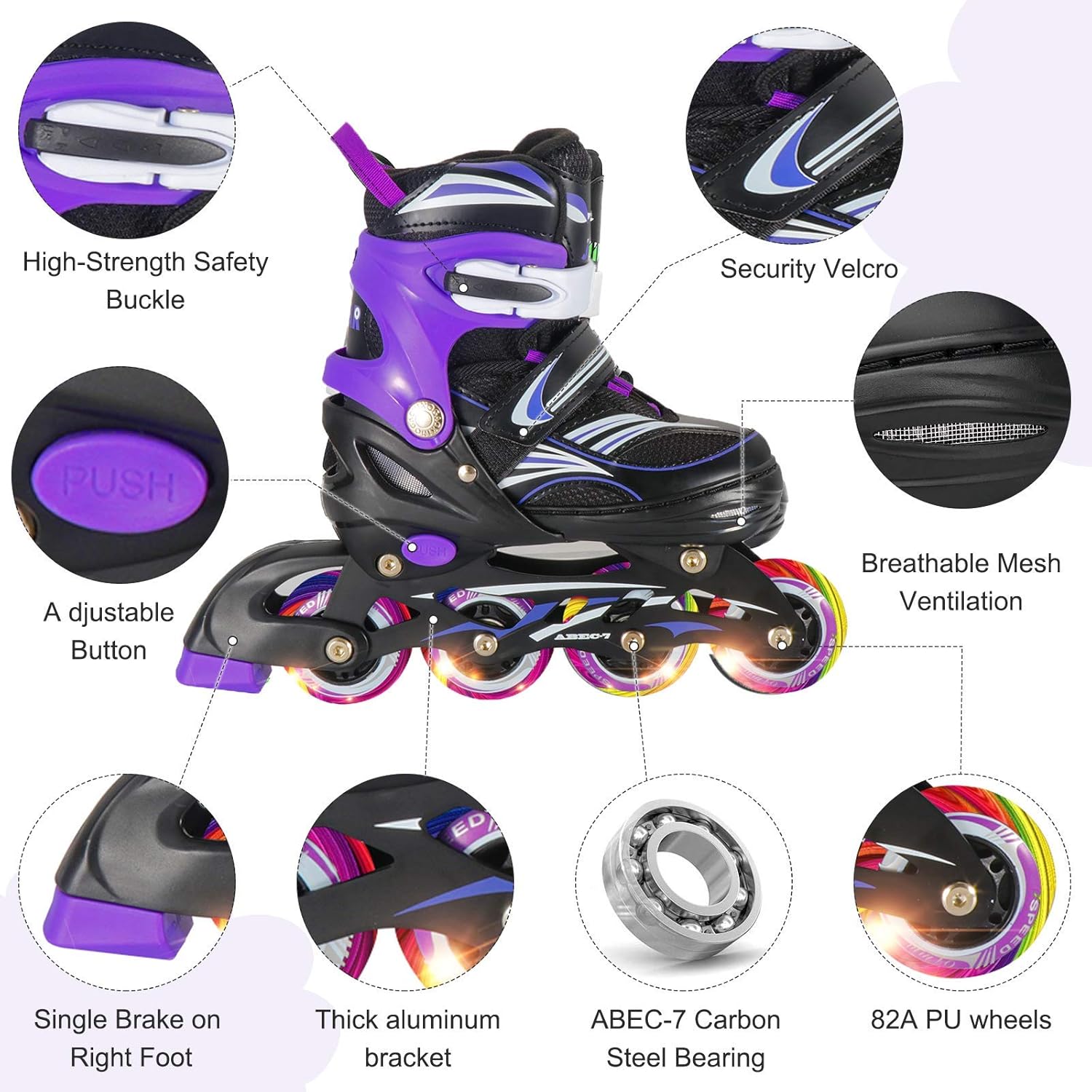 Adjustable Inline Skates(Includs Skate Bag & 2pcs Light up Skate Wheels)for Kids with Full Light Up Wheels, Outdoor Roller Skates for Girls and Boys, Children's Inline Skates for Indoor & Outdoor Skating for Boys, Girls : Sports & Outdoors
