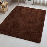 Aspire Homeware Brown Area Rug 80x150cm Anti Slip Fluffy Shaggy