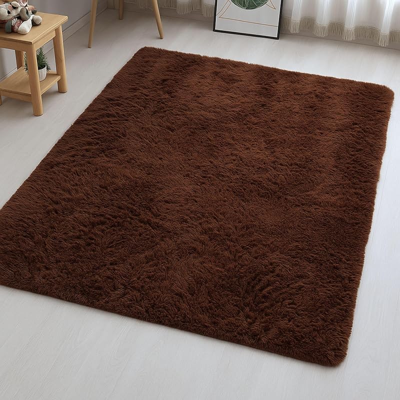 Aspire Homeware Brown Area Rug 80x150cm Anti Slip Fluffy Shaggy