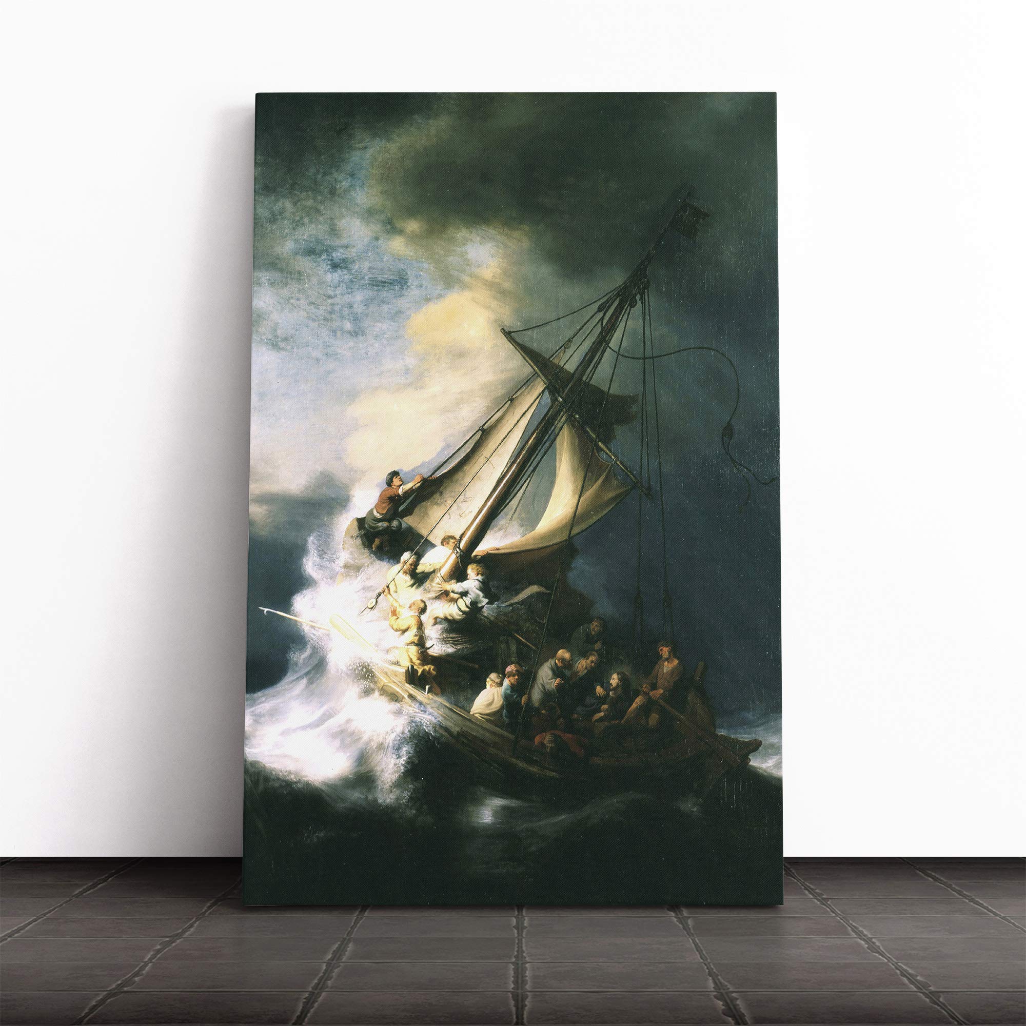 Rembrandt The Storm of The Sea of Galilee Canvas Print | Gallery Wrapped 30mm Frame Wall Art | 20x14 inches | Ready to Hang | Modern Seascape Picture | Living Room Bedroom Lounge Office