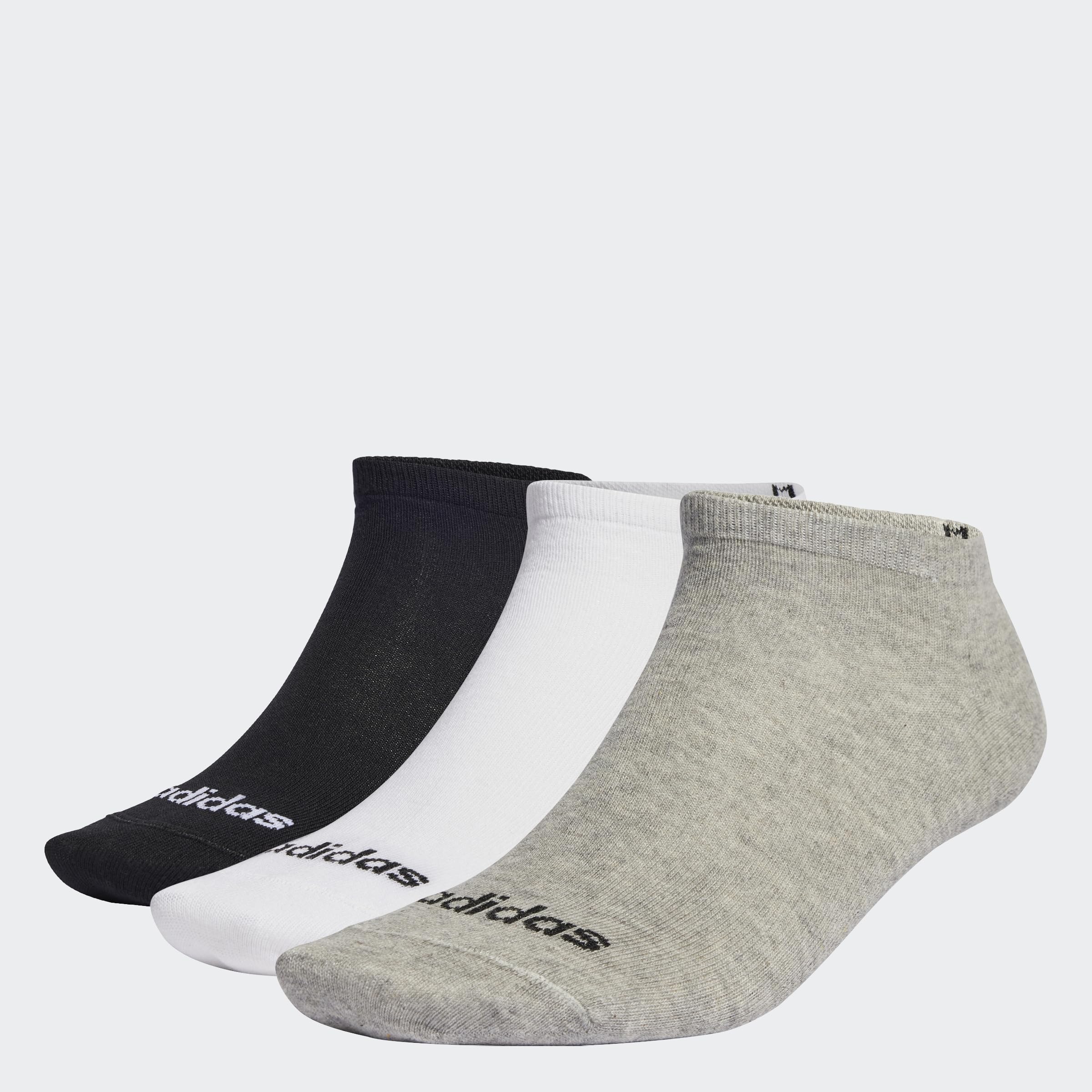 adidas Unisex Thin Linear Low-Cut Socks 3 Pairs, Medium Grey Heather / White / Black, 45-48