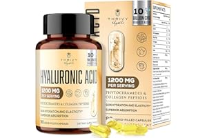ThrivyThystle 19-in-1 Hyaluronic Acid Capsules - Hylunaric Acid 1200 mg, with Collagen Peptides, Vitamin C, Phytoceramides - for Skin, Eyes, Gastrointestinal, Bones Support (1 Pack)