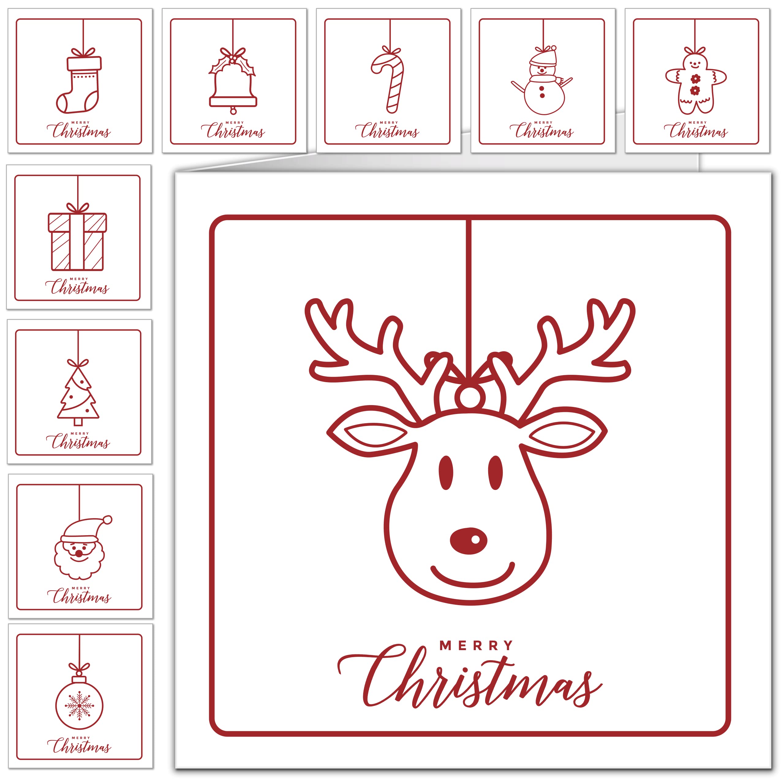 Christmas Cards Pack |10 Cute Fun Designs | Pack of Christmas Cards for Family and Friends | Happy Christmas Card | Made in the UK | Card size 15cm x 15 cm