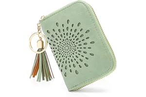 APHISON RFID Credit Card Holder Zipper Card Case Keychain Small Wallet for Women 1927 GREEN