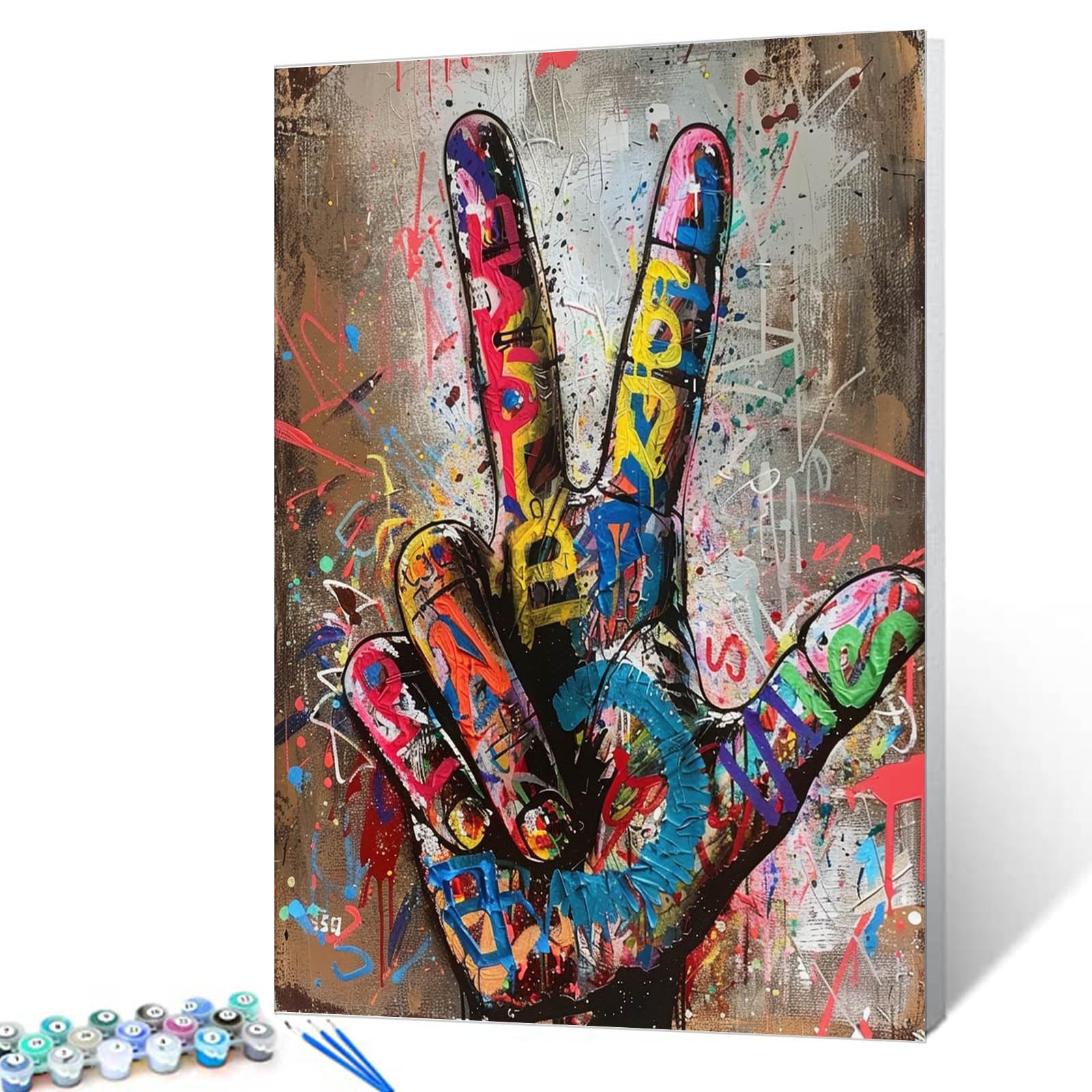 Tucocoo Colorful Doodle Hand Two Fingers Painting by Numbers for Adults Wall Art Home Decor for Living Room 16Inch X 20Inch