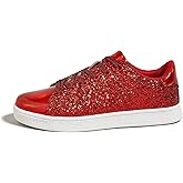 LUCKY STEP Glitter Shoes Sparkly Bling Shiny Bedazzled Lace up Fashion Sneakers for Women