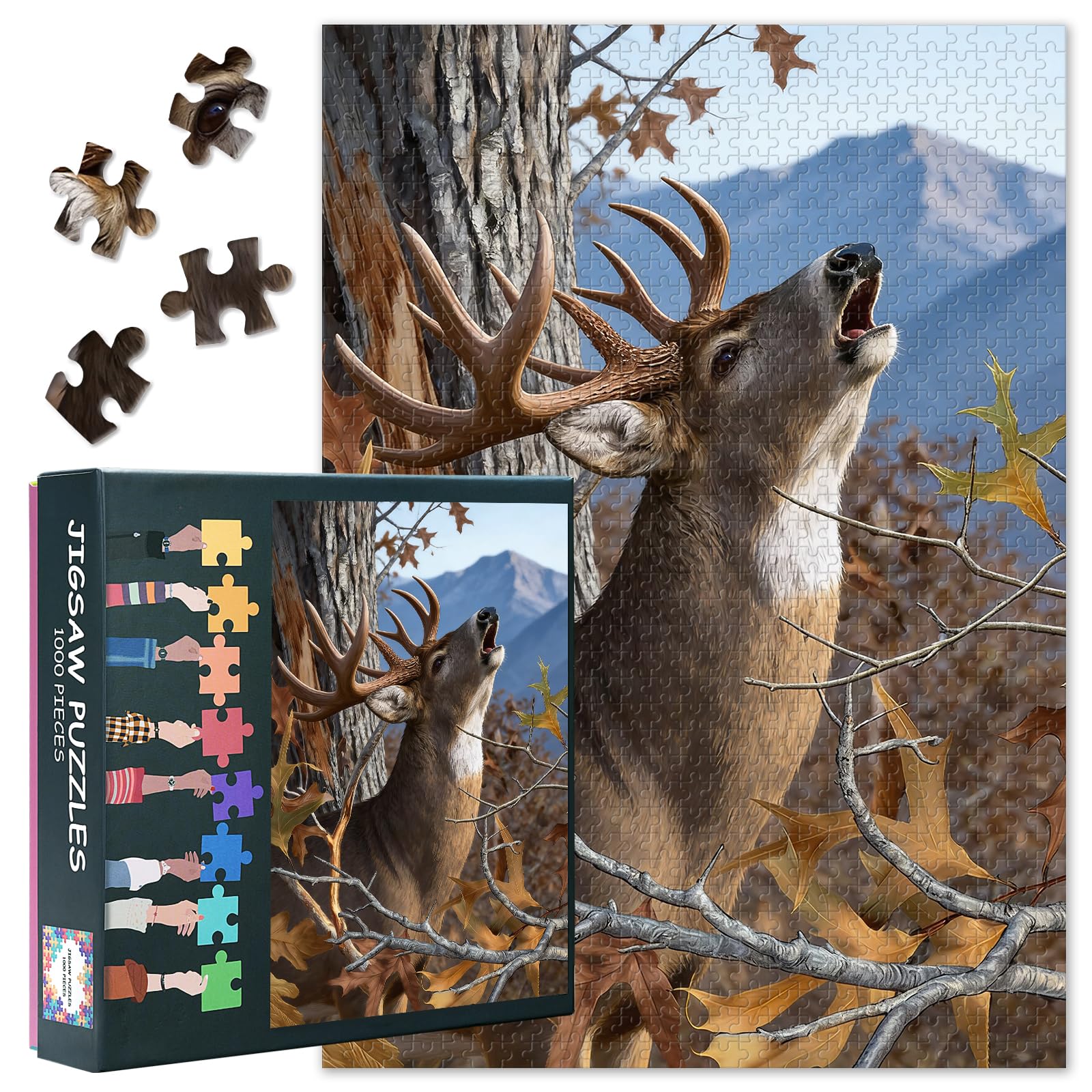 1000 Piece Puzzles for Adults, Jigsaw Puzzle for Adults - Majestic Elk Howling in Forest, Coolest Adult Puzzles(27.5x19.7 Inches)