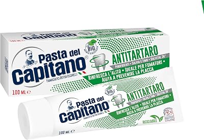 Pasta del Capitano, Dentífrico Antitártaro Bio, Brinda Frescura y Refresca el Aliento, Ideal para Fumadores, Ayuda a Prevenir la Placa, 100% Made in Italy, Tubo de 100 ml