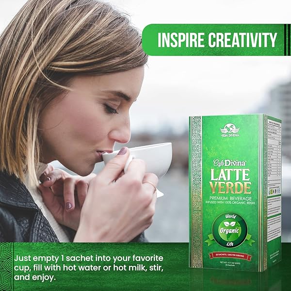 VIDA DIVINA LATTE VERDE – ENERGIZING REISHI & MATCHA BLEND FOR HEALTHY LIFE STYLE – LIVER & HEART SUPPORT, WEIGHT CONTROL, ENERGY & FOCUS, 20 SACHETS
