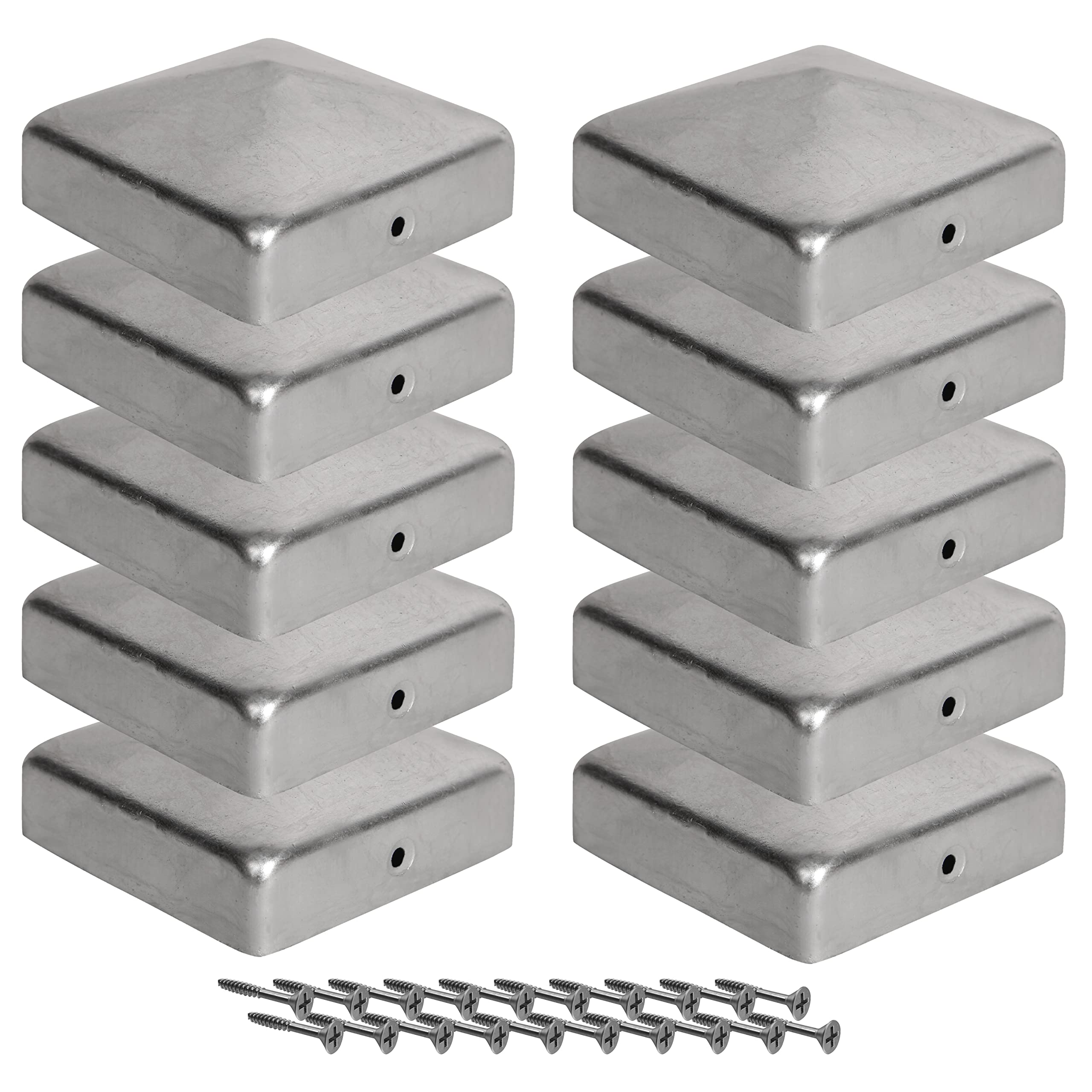 Post Caps 91x91 mm - 10 Pieces Caps with Free Screws, Galvanized Fence Post Cap, Metal Cap Post Covers