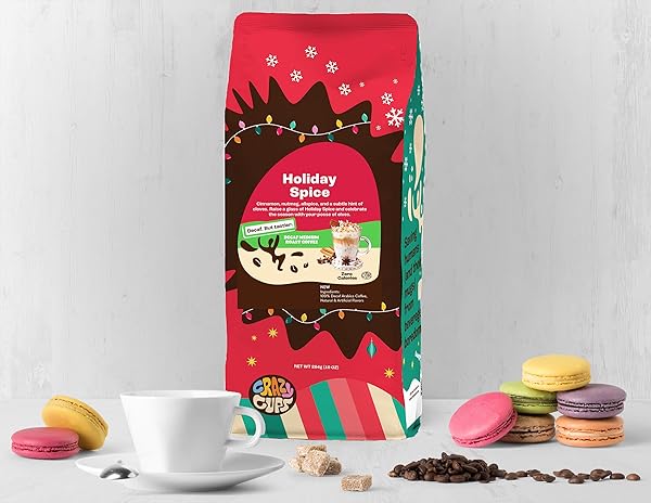 CRAZY CUPS FLAVORED GROUND DECAF HOLIDAY COFFEE, DECAFFEINATED HOLIDAY SPICE COFFEE IN 10 OZ BAG, FOR BREWING FLAVORED HOT OR ICED COFFEE, (PACK OF 1)