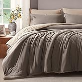 Voguease Queen Comforter Set, Comforters Queen Size Luxury Ultra-Soft Jersey Knit Bedding Sets, Cocoa/Sand Lightweight Down Alternative Bed Comforte Queen for All Season, 3 Piece Bedding Setrey