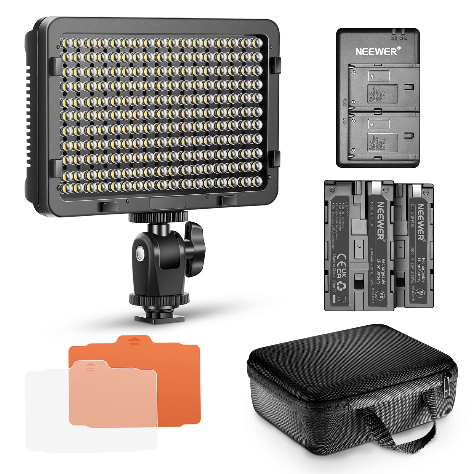 Neewer Dimmable 176 LED Video Light Lighting Kit: 176 LED Panel 3200-5600K, 2 Pieces Rechargeable Li-ion Battery, USB Charger and Portable Durable Case Compatible with Nikon, Sony DSLR Cameras