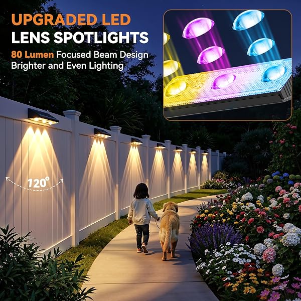 BONLION SOLAR FENCE LIGHTS OUTDOOR 10 PACK, UPGRADED BRIGHTNESS 3X LED LENS FENCE LIGHTS SOLAR POWERED, 9 FIXED COLORS & RGB LIGHTS,IP65 WATERPROOF SOLAR LIGHTS FOR OUTSIDE BACKYARD/RAILING/STEP/PATIO