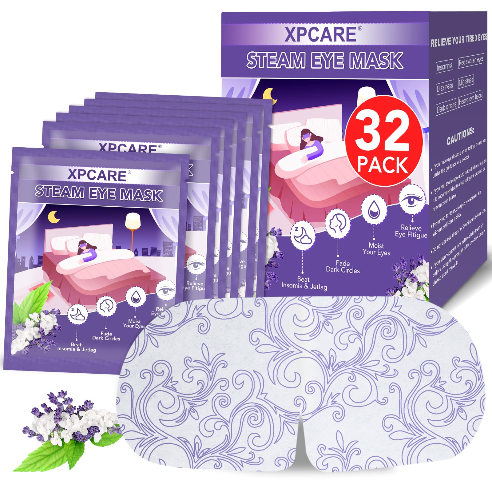Photo 1 of XPCARE 32 Pack Steam Eye Masks for Dry Eyes, SPA Warm Sleep Eye Mask, Disposable Heated Eye Mask for Dark Circles, Puffy Eyes, Relief Stress Eye Fatigue(Lavender)