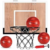 Indoor Basketball Hoop for Kids, Mini Basketball Hoops Over The Door and Wall Mount with Wooden Backboard, 3 Balls and Pump, Idea Toys Gifts for Kids and Adult