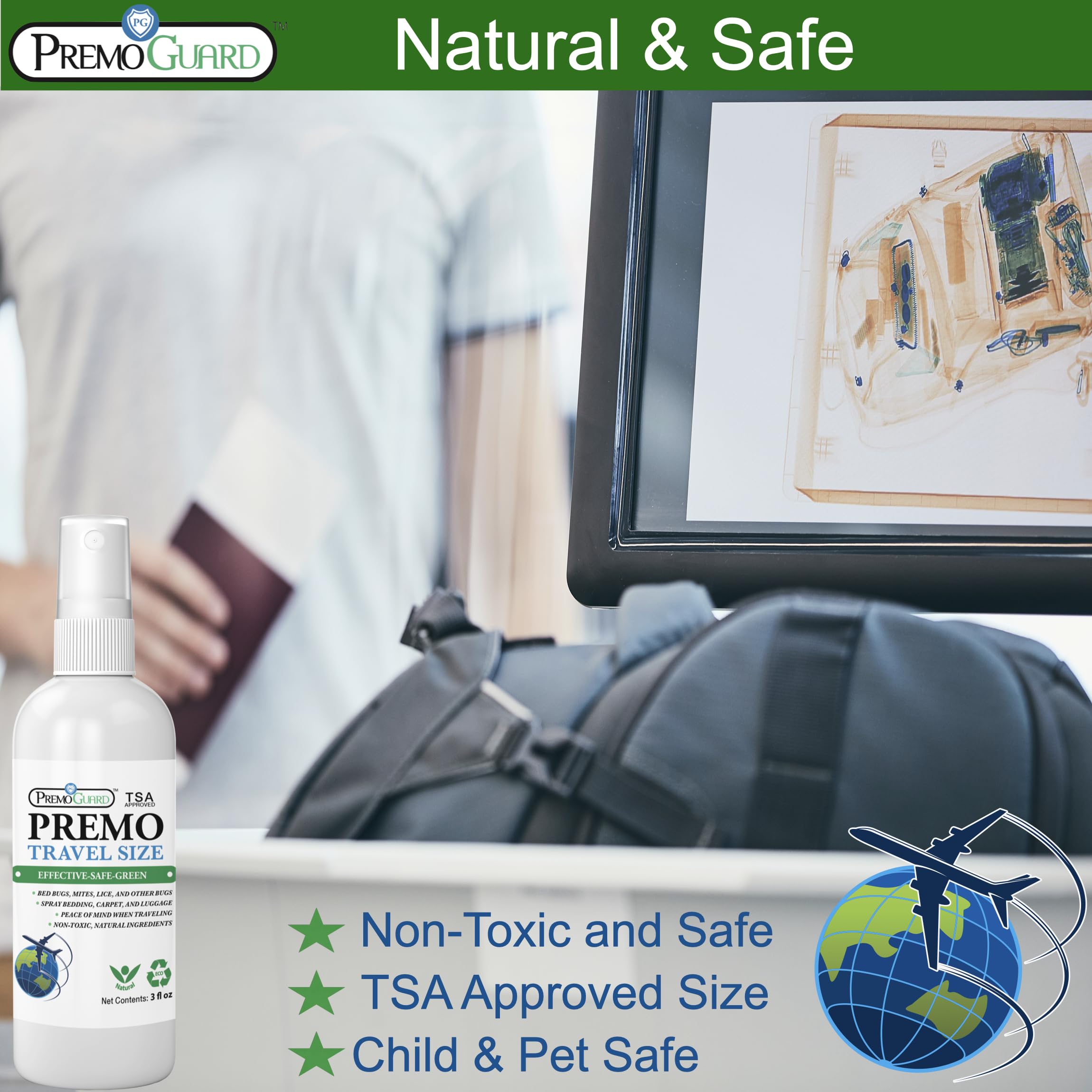 Travel Bed Bug & Mite Killer Spray by Premo Guard 3 oz – Child & Pet Safe – Fast Acting – Stain & Odor Free – Best Protection – Carryon Bag Approved