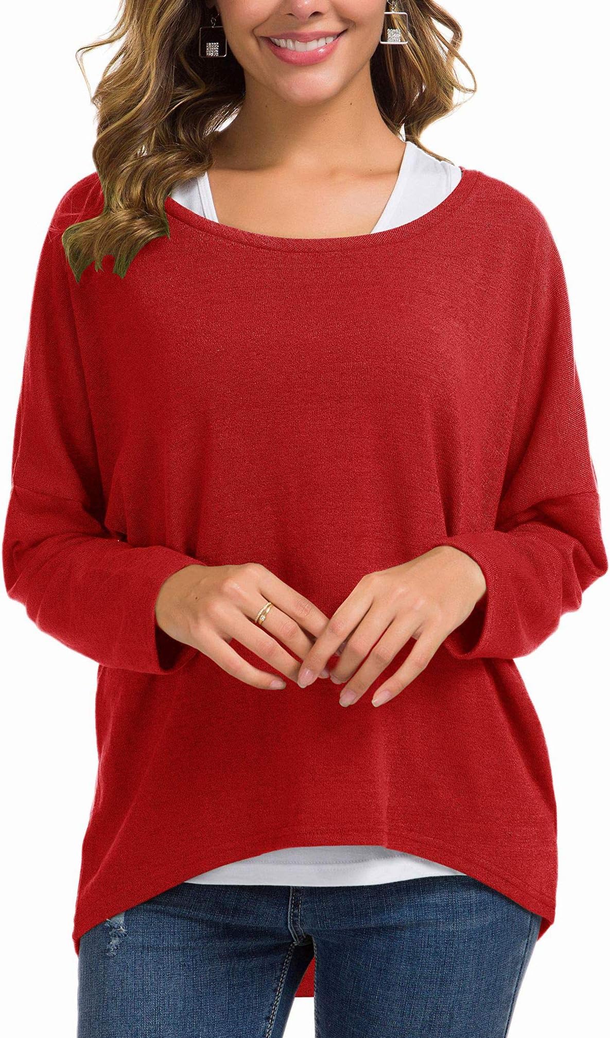 Women's Oversized Baggy Tops Loose Fitting Pullover Casual Blouse T-Shirt Sweater Batwing Sleeve