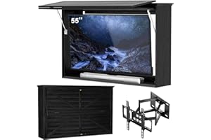 GDLF Outdoor TV Enclosure, 55-Inch Solid Wood Weatherproof TV Cover with Premium Dual-Arm Mount (Fits 44-55 inch), Black