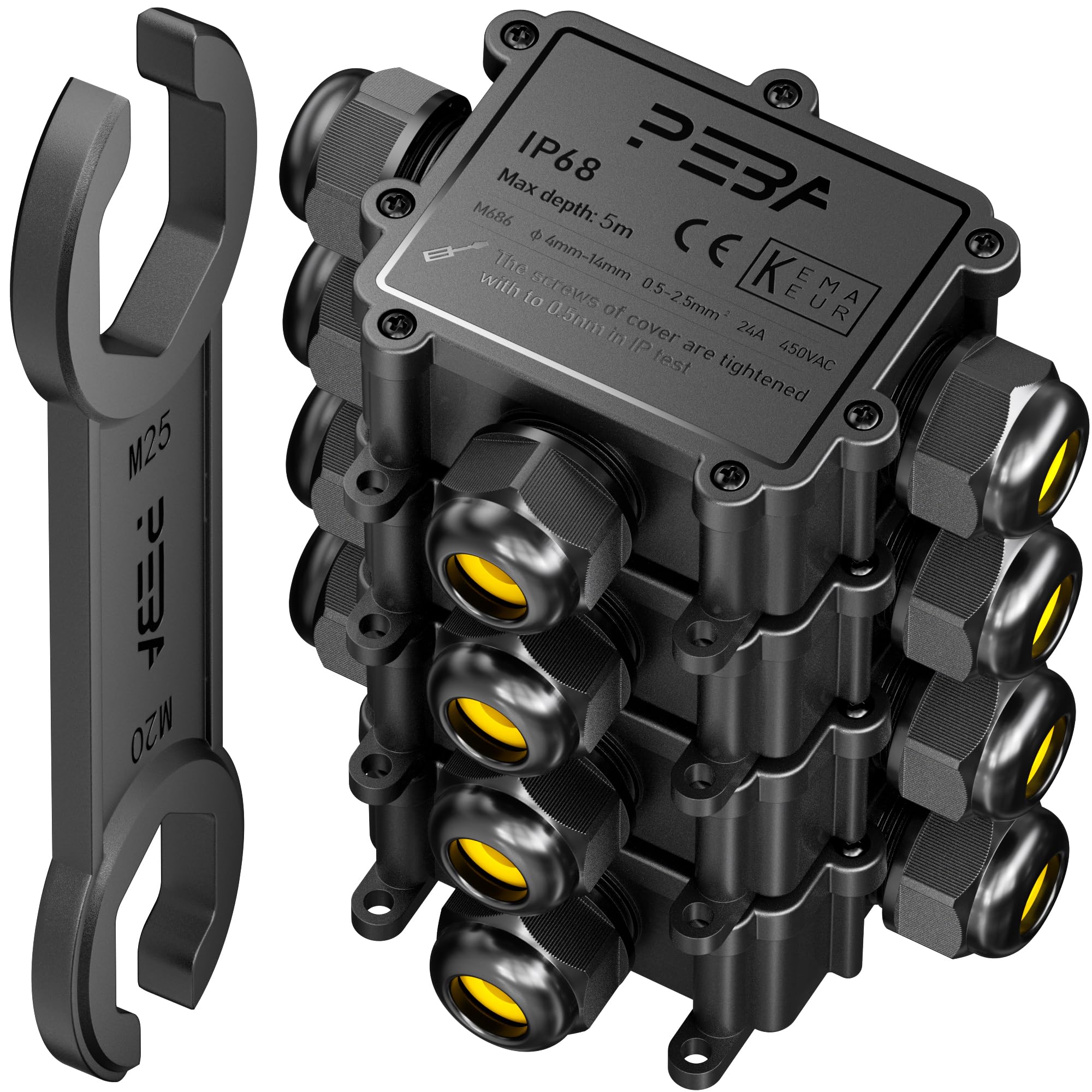 PEBA IP68 Waterproof Junction Box,Waterproof Cable Connector Outdoor, 3-Way Outdoor Cable Connectors, Wire Connector,Extension Electrical Cable Protector for Cable Diameter Ø4mm-14mm Black(4 Pack)