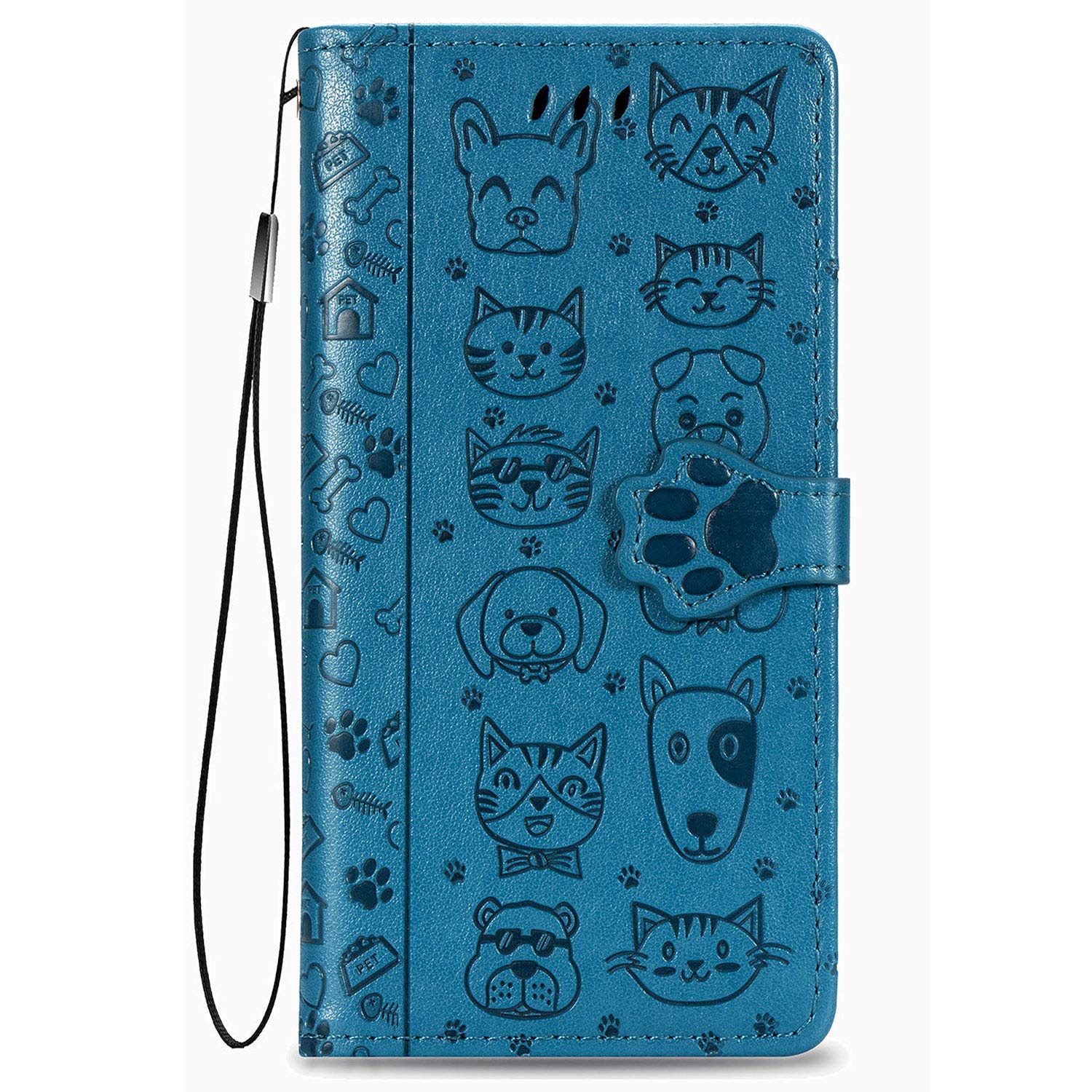 Fertuo Case for iPhone 12 Mini, Premium Leather Wallet Case with Cute Cat Dog Embossed Pattern [Card Slots] [Kickstand] [Inner TPU Shell] Flip Cover for Apple iPhone 12 Mini 5.4 inch, Blue