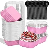 selizo 60 Pack 10oz Mini Disposable Cake Pans with Lids, Aluminum Foil Square Baking Cups, 4.4x4.4 Large Baking Cake Tins Cup Cake Containers with Lids for Thanksgiving Individual Cakes
