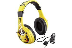 eKids Pokemon Pikachu Wired Kids Headphones, Adjustable, Stereo Sound, 3.5Mm Jack, Tangle-Free, Volume Control, Children's Headband On Ear for School Home, Travel