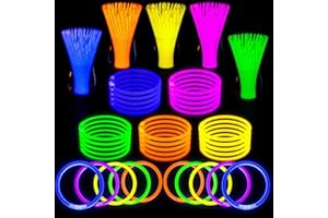 Playsheek Glow Sticks 100pk - 8” Glow in the Dark Party Supplies with Connectors, Party glow necklaces and bracelets for Children or Adults