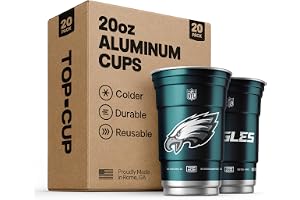 Top Cup NFL Philadelphia Eagles Aluminum Party Cups, 20oz, 20 Count | Made in the USA, Colder, Durable, Reusable, Recycleable, Dishwasher Safe