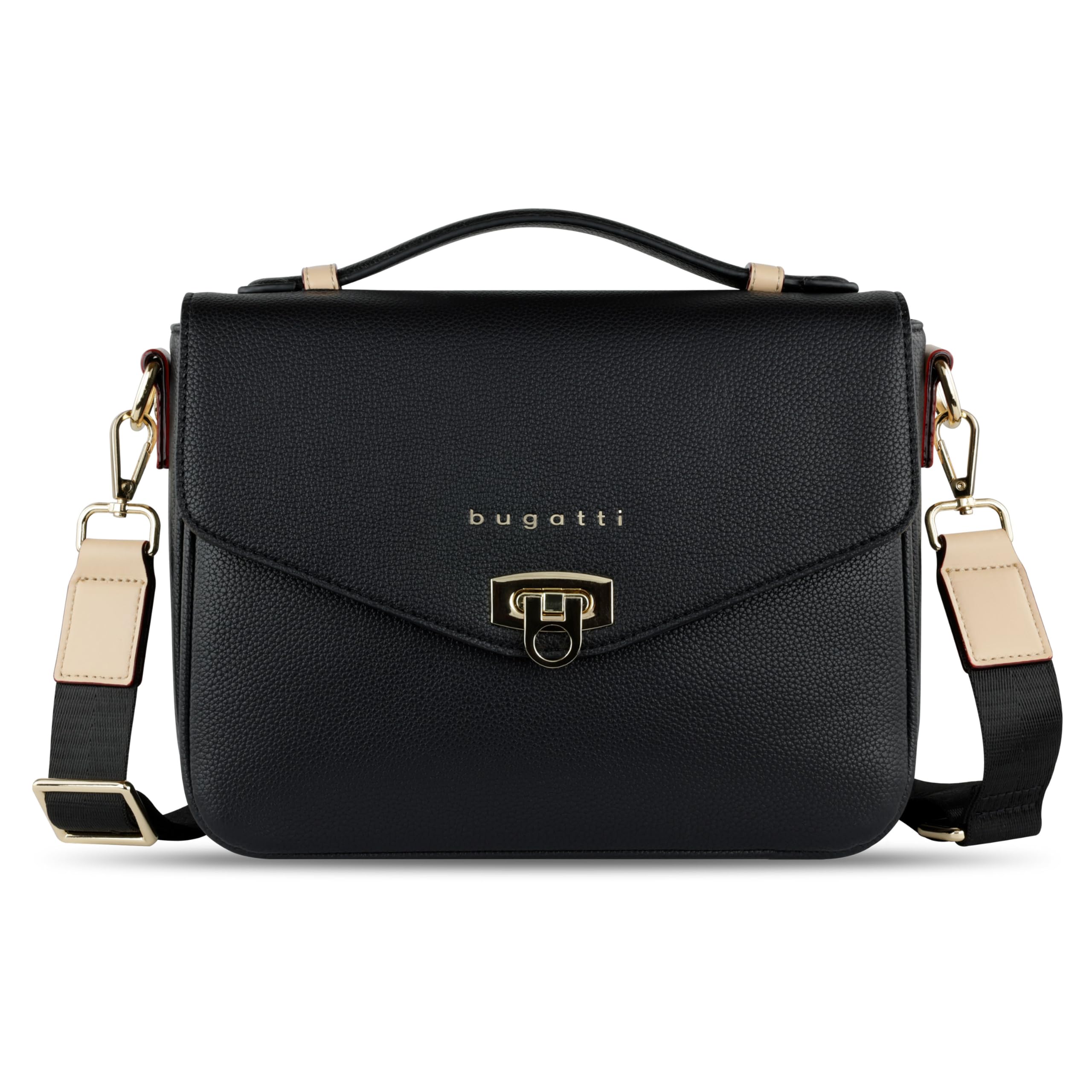 bugatti Ella Classic Women's Faux Leather Shoulder Bag Handbag, black, S, Contemporary