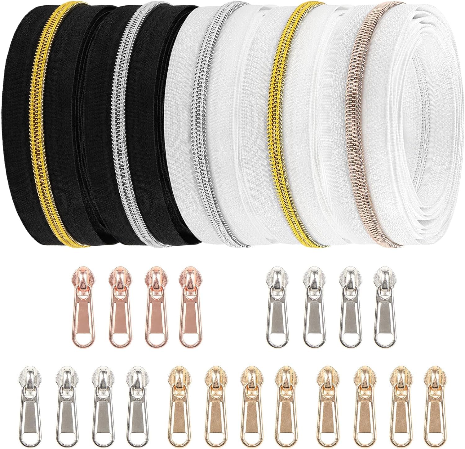 DOITEM #5 Silver Gold Black 10m Metallic Nylon Coil Zippers by The Yard Bulk Black with Sliders for DIY Sewing Tailor Craft Bags — image 1