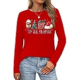 Christmas Shirts for Women Christmas Tree Graphic T Shirts Long Sleeve Merry Christmas Tops Family Xmas Holiday Tops