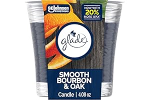Glade 1-Wick Scented Candle Jar, Smooth Bourbon & Oak, Air Freshener Infused with Essential Oils, 4.08 Oz
