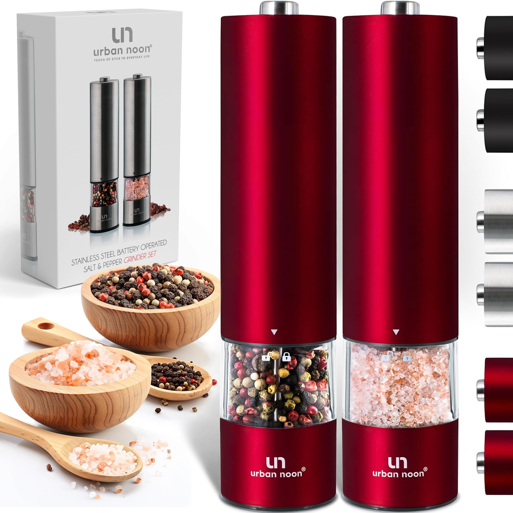 Electric Salt and Pepper Grinder Set - Battery Operated Stainless Steel ...