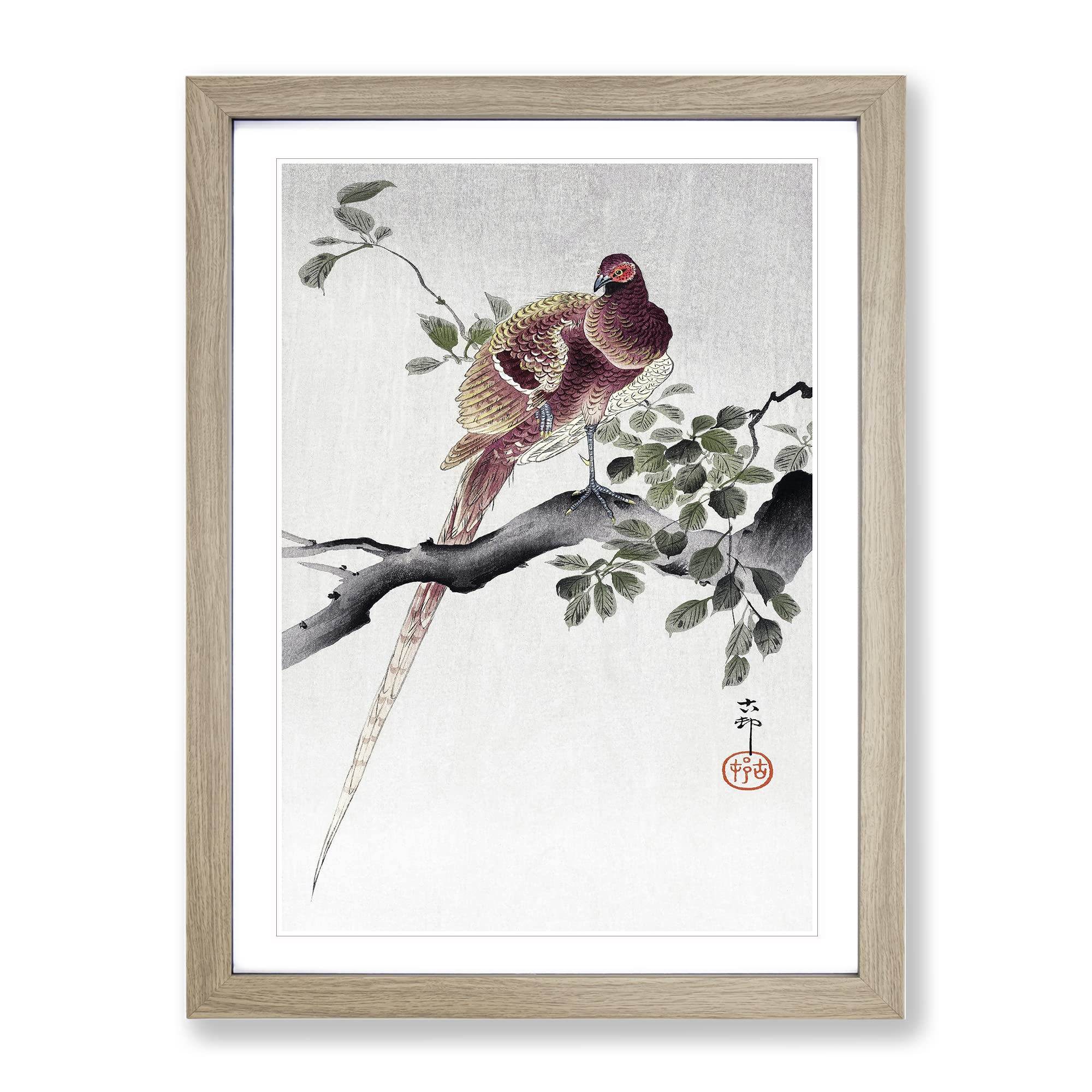 Copper Pheasant By Ohara Koson Asian Japanese Framed Wall Art Print, Ready to Hang Picture for Living Room Bedroom Home Office Décor, Oak A4 (34 x 25 cm)