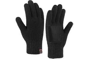 ZASFOU Mens Winter Gloves Touchscreen Warm Gloves for Men Cold Weather Knit Work Driving Gloves with Leather Palm Gifts