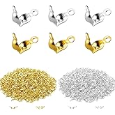 Mulutoo 1600Pcs Bead Tips Knot Covers Clamshell Fold-Over Bead Tips Knot Covers Metal Open Bead Tips Knot Covers Iron Clamshells Terminators Wire Crimp End Caps for Jewelry Making Craft DIY,2 Color