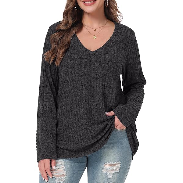 BELAROI Plus Size Women's Tunic Sweater - Long Sleeve V-Neck Lightweight Pullover Blouse (V3-Coral, 1X)