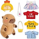 MOMIU Capybara Plush Toy with 7 Pcs Clothes & Accessories, Cute Capybara Stuffed Animal with Outfits (Brown)