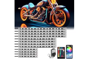 SUNPIE Motorcycle Underglow LED Light Kit for Davidson 12 PCS RGB Under Glow Strip w/Brake Turn Signals for Harley Honda Kawasaki Suzuki Indian, Waterproof Multi Color Strips Light with APP/RF Remote