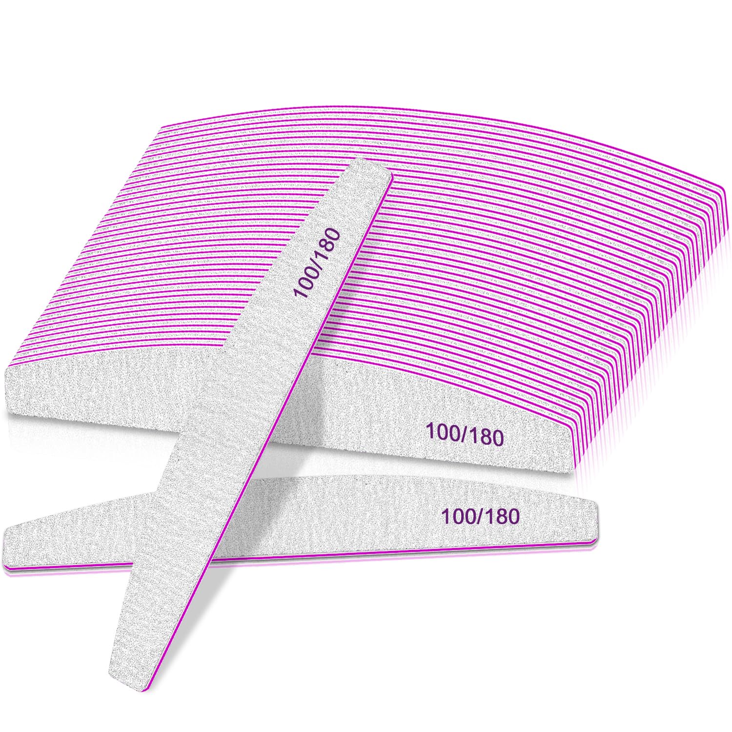 Professional Nail Files, 25pcs 100/180 Grit for Acrylic Nails, Double Sided Emery Board for Nails, Coarse Washable Nail Files for Acrylic Nails & Natural Nails, 25 Pack Fine Grit Nail File