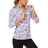 WOWENY Women's 3/4 Sleeve Athletic Golf Shirts Quarter Zip Pullover Collared T-Shirt Workout Print Tennis Top