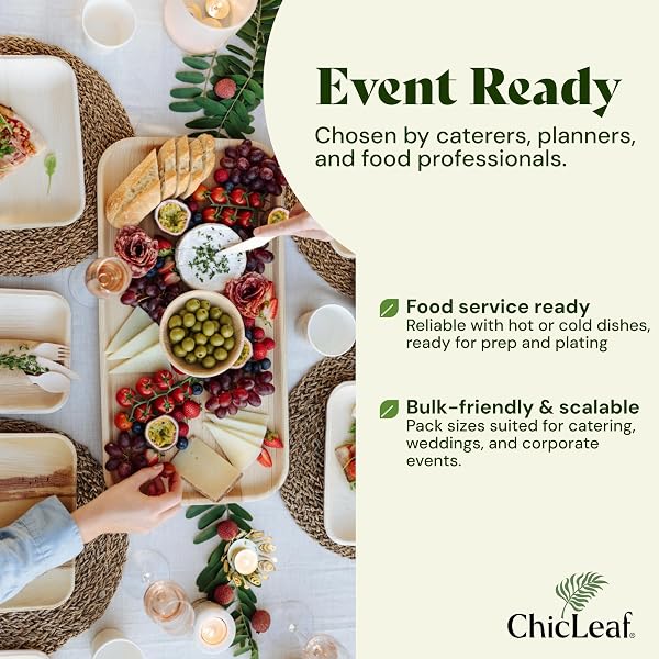 CHIC LEAF 10X14 DISPOSABLE CHARCUTERIE BOARDS, 20 PACK – RECTANGULAR PALM LEAF TRAYS FOR WEDDINGS, SUMMER BRUNCH & OUTDOOR PARTIES – SERVING PLATTERS FOR FRUIT, CHEESE, & CATERING – MICROWAVEABLE